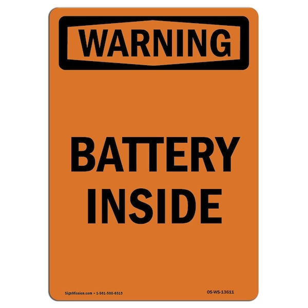 Safety Sign, OSHA WARNING, 5" Height, Battery Inside, Portrait, 10PK